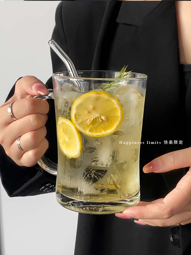 大容量水果茶杯带把加厚玻璃杯