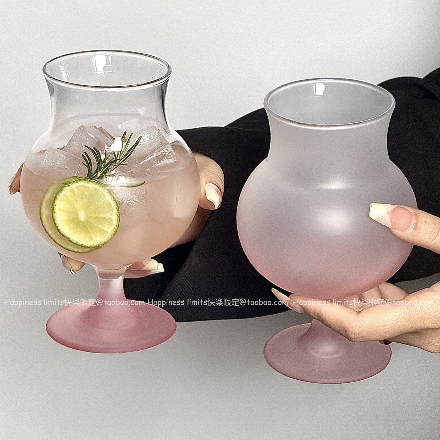 磨砂粉色玻璃矮脚杯高颜值冷饮杯