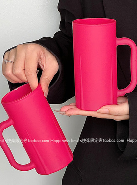 ins复古玫紫色大把手带把直身杯家用大容量水杯玻璃杯牛奶杯