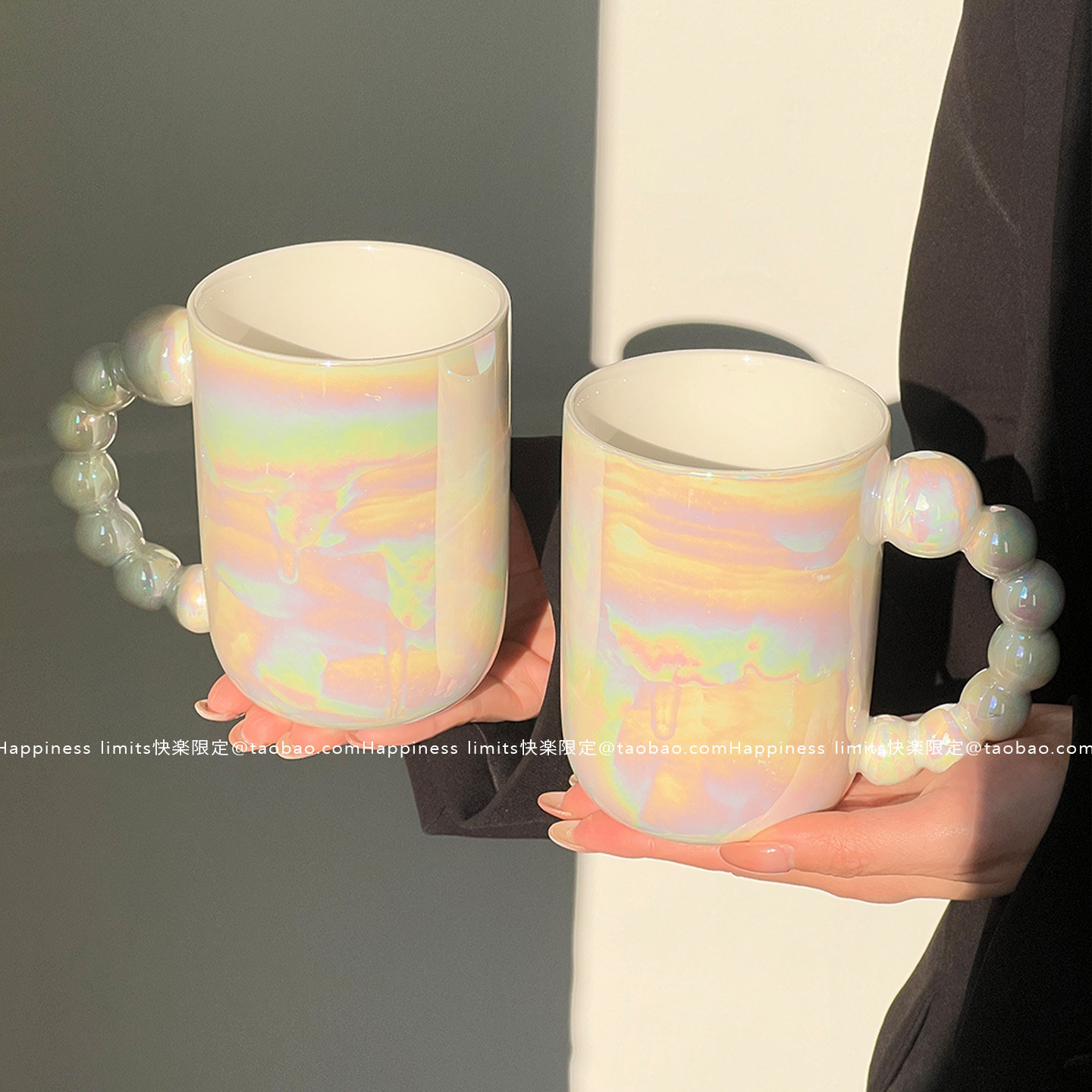 ins博主同款糖葫芦手柄马克陶瓷杯咖啡杯珍珠杯子仙女泡泡杯