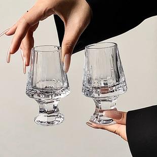 中古vintage条纹法式 威士忌酒杯清酒杯创意水晶玻璃小酒杯