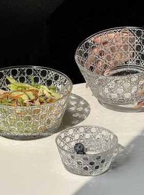 高级感ins风浮雕宝石纹水果沙拉碗轻奢家用玻璃碗燕麦甜品早餐碗