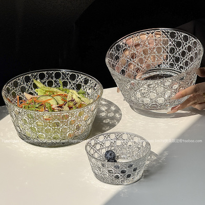 高级感ins风浮雕宝石纹水果沙拉碗轻奢家用玻璃碗燕麦甜品早餐碗