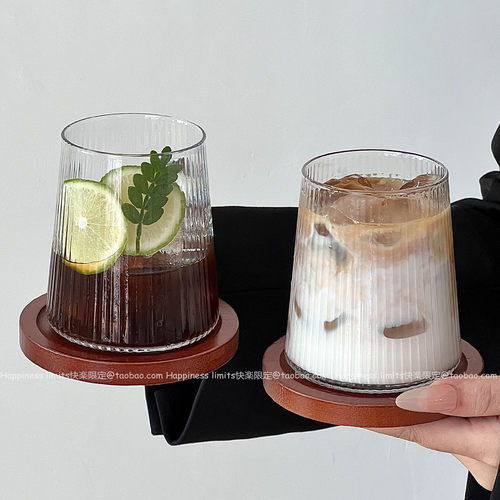 日式竖纹富士山杯ins风玻璃杯