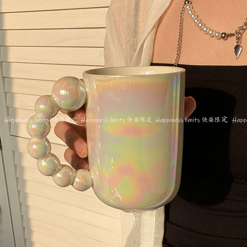 现货ins博主同款糖葫芦手柄马克陶瓷杯咖啡杯珍珠杯子仙女泡泡杯