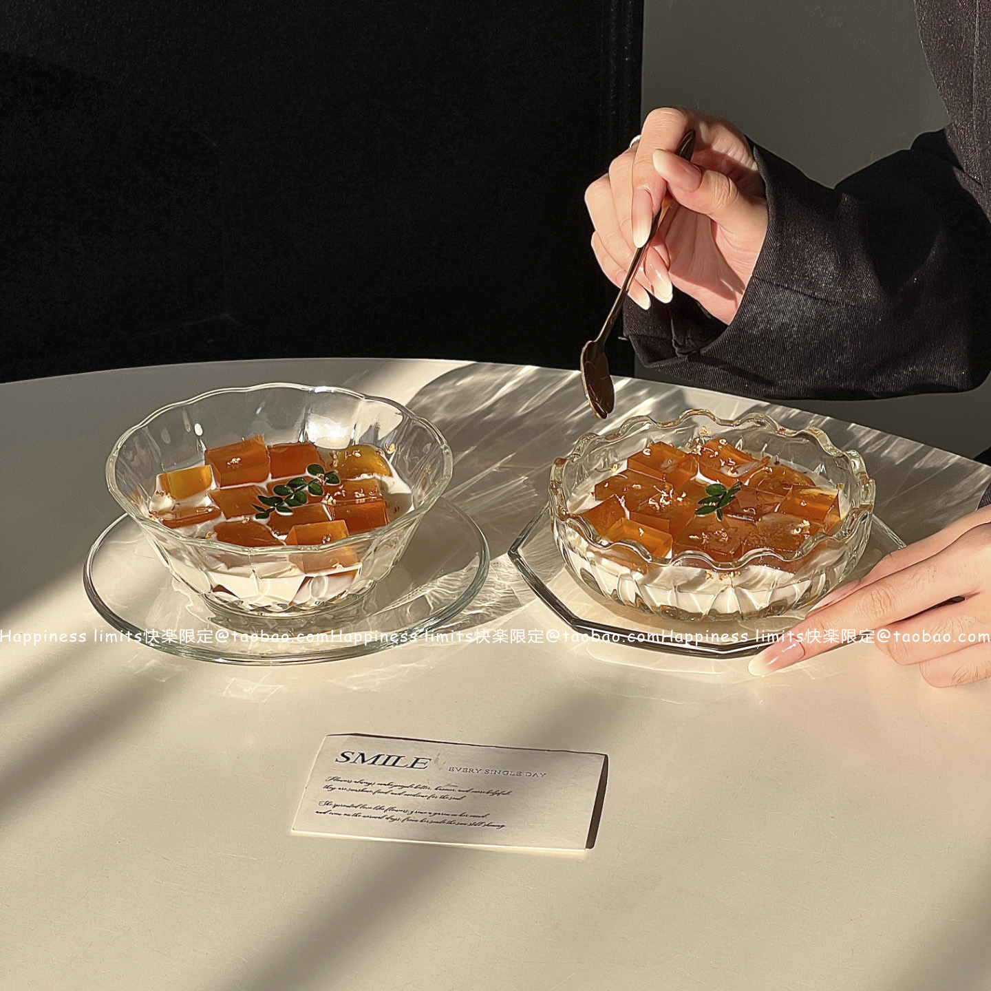 中式高颜值ins玻璃甜品碗家用水果沙拉碗精致透明酸奶碗冰淇淋碗