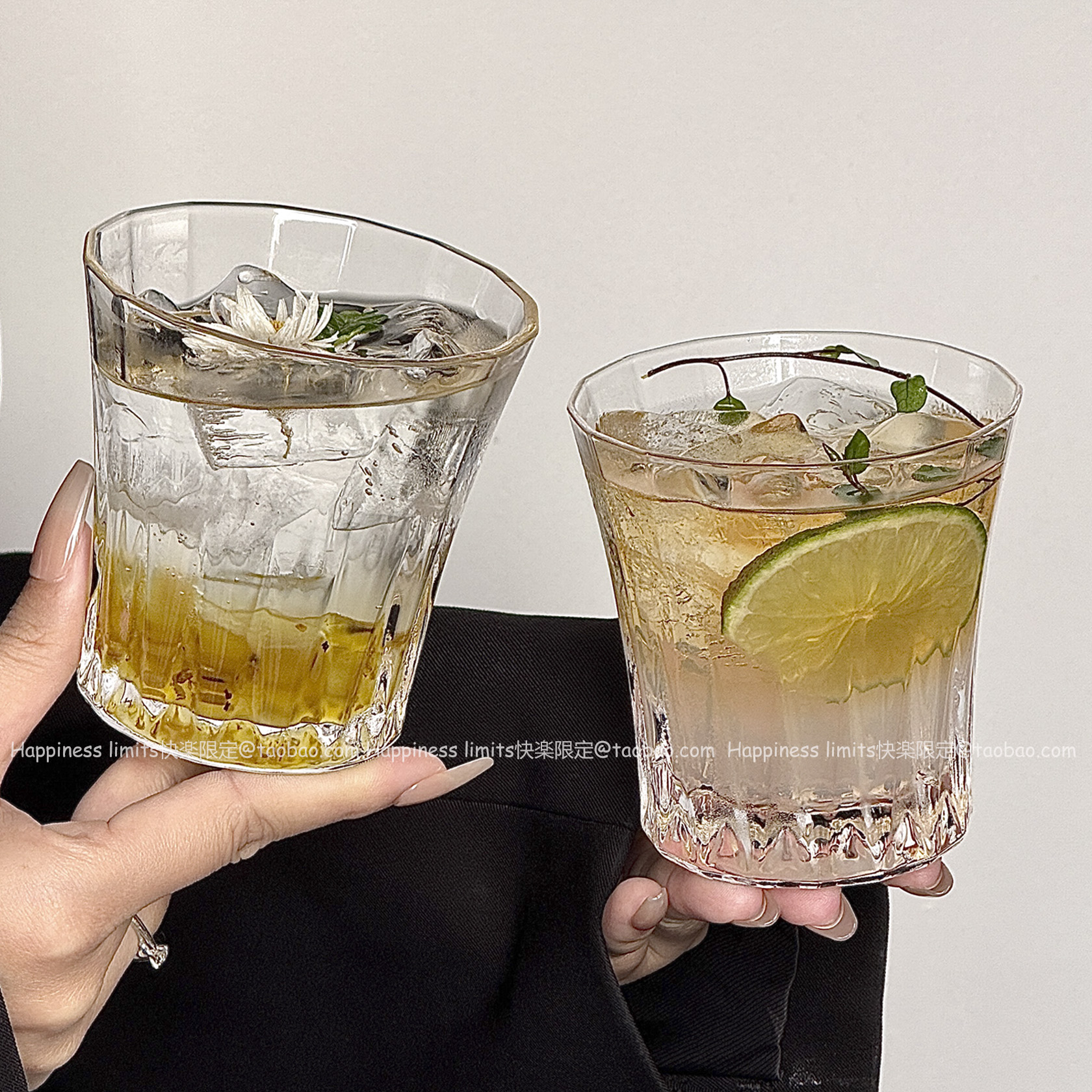 ins网红餐厅条纹果茶杯玻璃水杯