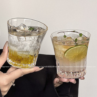 ins网红餐厅条纹果茶杯玻璃水杯子气泡果汁杯冷饮料杯牛奶咖啡杯