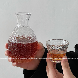 锤纹清酒壶套装 中式 家用酒具茶具配件茶壶茶杯子一两白酒杯玻璃杯