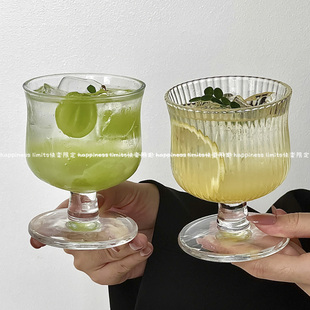 2025新款 玻璃杯子ins风矮脚杯高颜值女士家用咖啡牛奶果汁杯酒杯