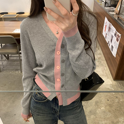撞色假两件内搭羊毛针织衫女2025秋冬洋气高级感显瘦百搭短款上衣