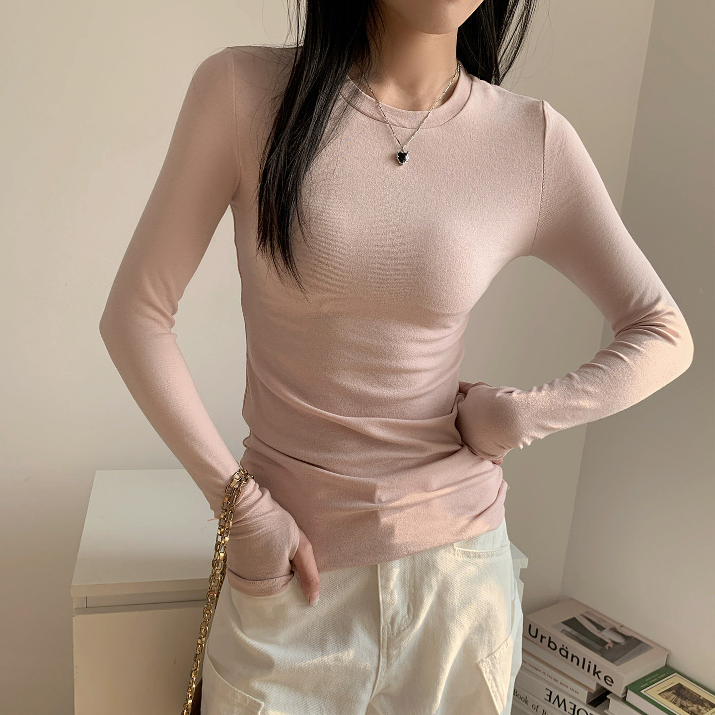 秋冬圆领正肩打底衫长袖上衣纯欲风莱赛尔天丝微透气质修身T恤女,女装/女士精品,T恤,淘宝优惠券,粉丝福利购,淘宝优惠卷