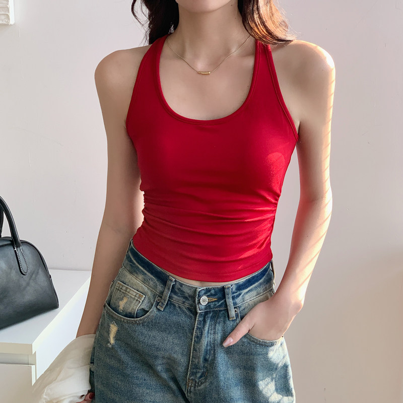 春夏纯欲带胸垫美背工字吊带背心图片