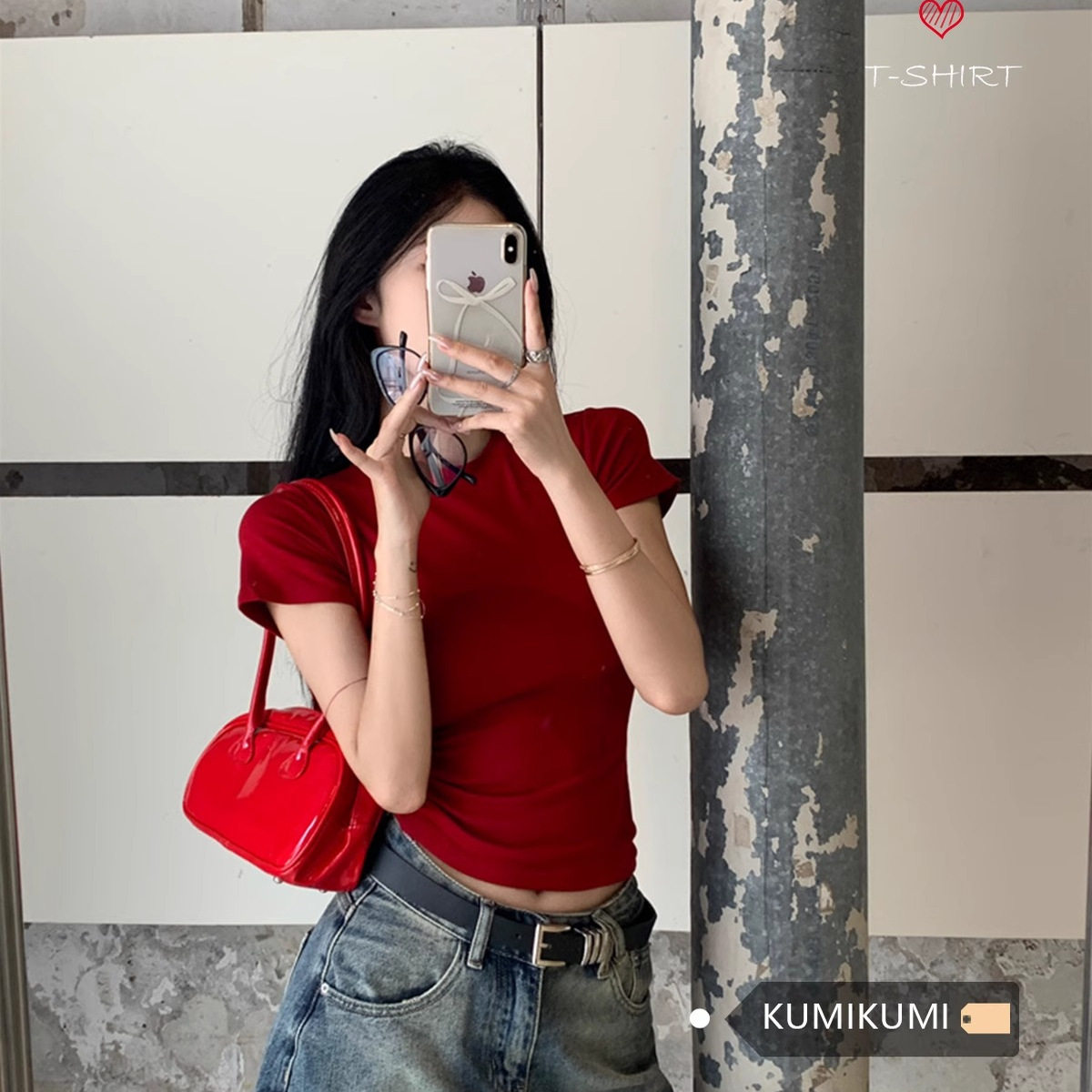 春夏韩版正肩小圆领短袖修身叠穿中腰亲肤百搭基础紧身上衣t恤女