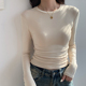 中腰上衣打底衫 2025春秋冬紧身正肩磨毛加薄绒修身 内搭长袖 t恤女