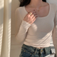 2025春秋冬长袖 显胸内搭露肚脐正肩上衣女 高腰短款 紧身长袖 打底衫