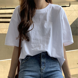 白T百搭打底衫 白色短袖 纯棉宽松韩版 爆款 上衣 T恤女2025春夏中长款