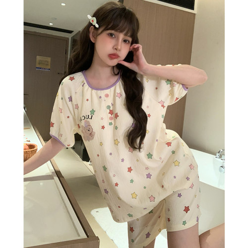 晚眠带胸垫睡衣女夏季短袖薄款2026年新款可爱卡通家居服两件套装