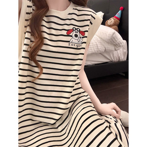晚眠带胸垫睡裙女夏天2026年新款背心无袖夏季薄款睡衣条纹家居服