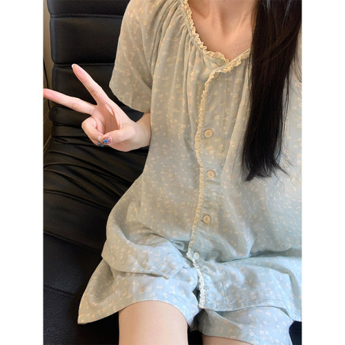 带胸垫一体睡衣女夏季云朵棉短袖短裤夏天2026年新款两件套家居服