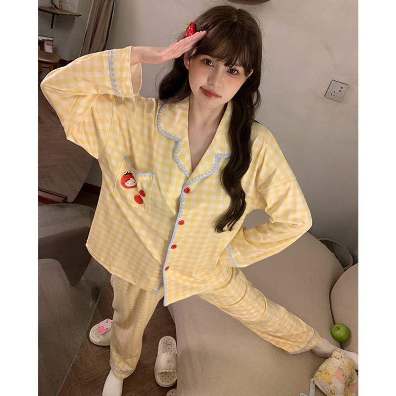 晚眠带胸垫睡衣女款春秋纯棉长袖格子2026年新款冬季大码家居服夏图片
