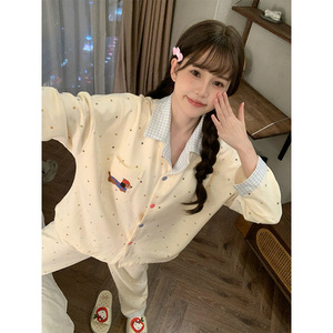 晚眠带胸垫睡衣女款春秋纯棉长袖2026年新款秋冬季大码格子家居服