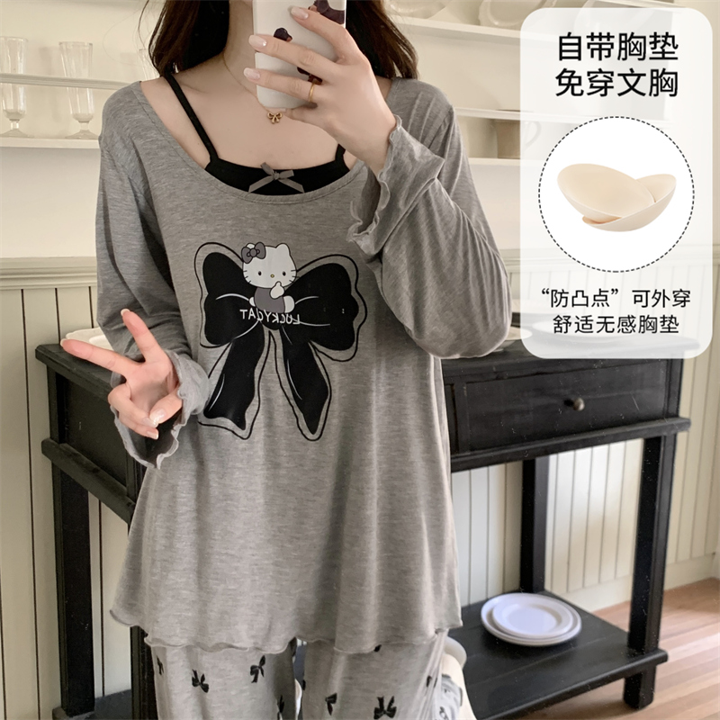 晚眠带胸垫莫代尔睡衣女春秋长袖2025年新款秋冬季防凸点家居服