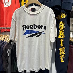 档口实拍False T恤 perception字母弹幕裂纹印花水洗做旧标语短袖