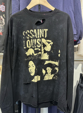 档口实拍 Sssaint人像爱心涂鸦破洞长袖T恤街头破坏美式宽松上衣