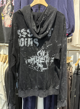 美式潮牌SSSAINT LOUIS字母印花水洗做旧连帽卫衣男女同款帽衫ins