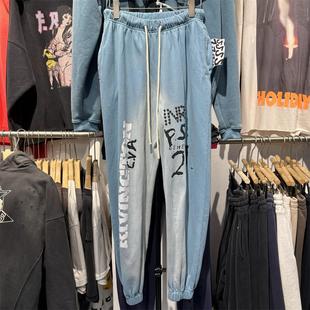 档口实拍 RRR123重磅水洗做旧美式渐变烫钻水洗束脚长裤卫裤男女