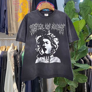 Saint stb美式 摇滚美杜莎印花短袖 T恤男做旧水洗落肩潮牌上衣 xxx
