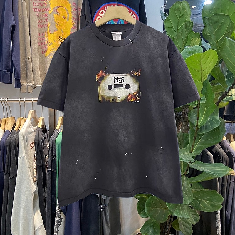 美式Saint火焰汽车印花短袖T恤