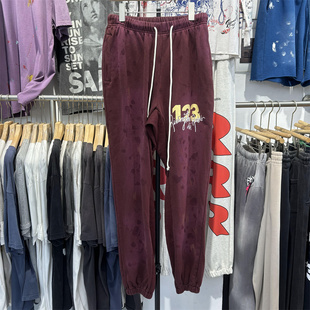潮牌RRR123 24SS重磅水洗做旧抽绳橡筋休闲运动宽松卫裤男女长裤