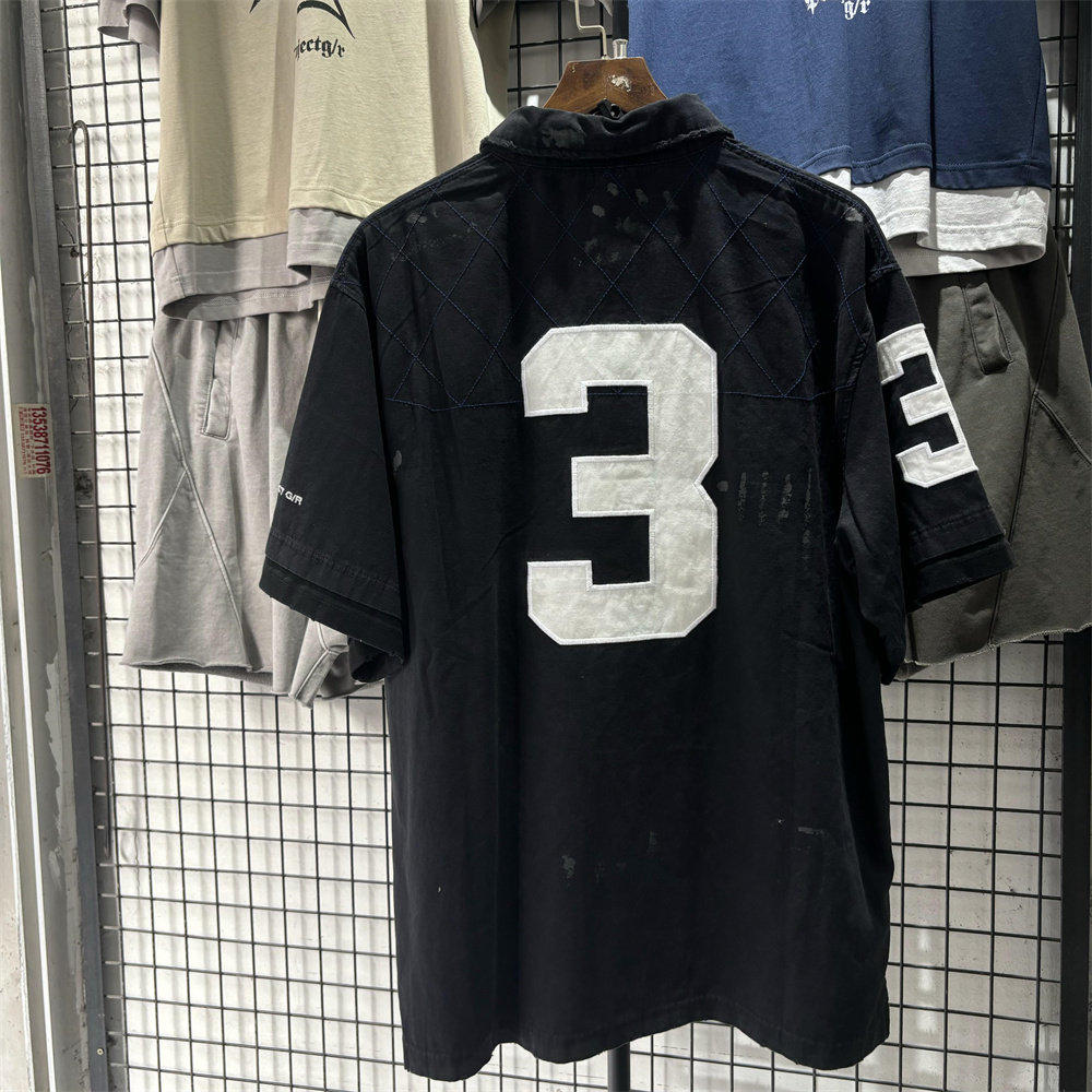 刺绣字母复古高街翻领刷漆polo衫