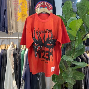 档口实拍 美式复古嘻哈数字印花短袖T恤男女宽松复古做旧潮流上衣