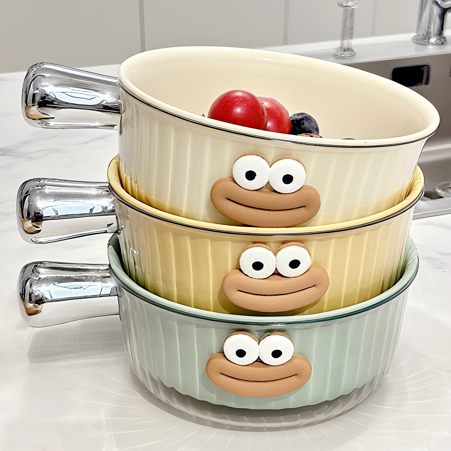 可爱沥水篮洗水果洗菜盆双层手柄厨房家用客厅淋水篮水果盘洗菜篮