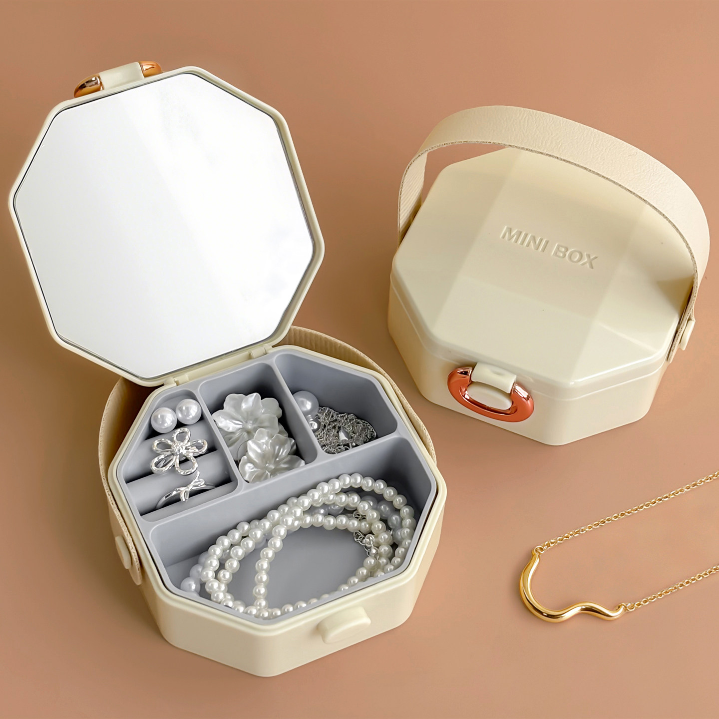 便携首饰盒高档精致小型耳饰戒指项链耳钉包黄金手饰品收纳盒新款,收纳整理,首饰盒,淘宝优惠券,粉丝福利购,淘宝优惠卷