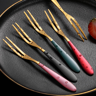 不锈钢网红轻奢小水果签果插高端餐具家用套装可爱风叉子儿童安全