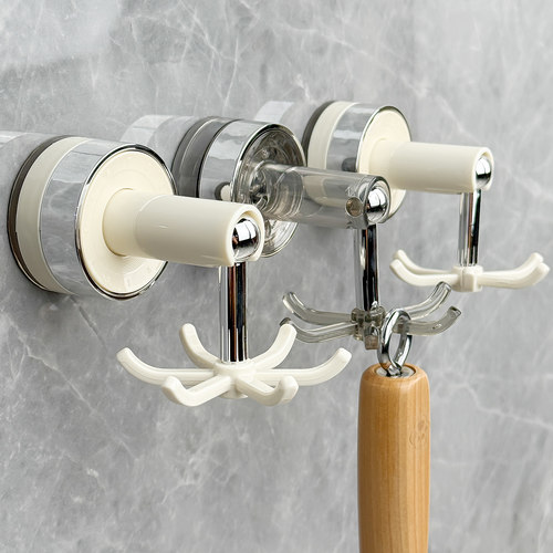 奶油风吸盘六爪旋转挂钩