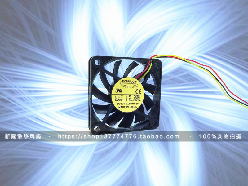 原装 EVERFLOW R126010DH 12V 0.20A 6CM 6010 3线 CPU 机箱风扇