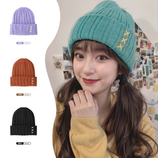 韩版 加厚保暖户外士无檐针织产妇外出帽MB 提花缝线毛线帽子冬季