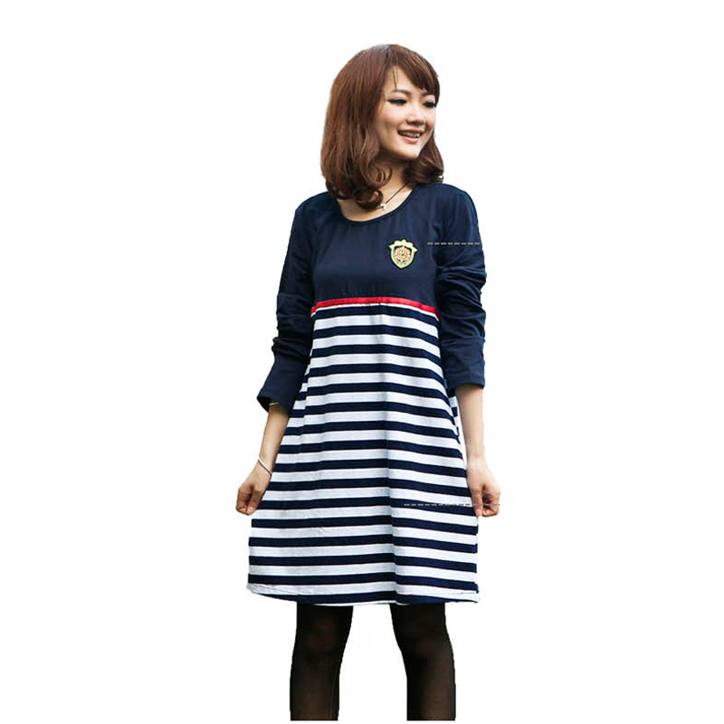 孕期短袖时尚中长款休闲妈妈条纹孕妇裙 孕妇装 孕妇连衣裙Y612