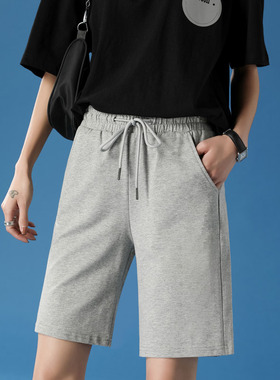 灰色短裤女夏宽松棉质跑步高腰直筒阔腿五分运动中裤潮ins休闲裤