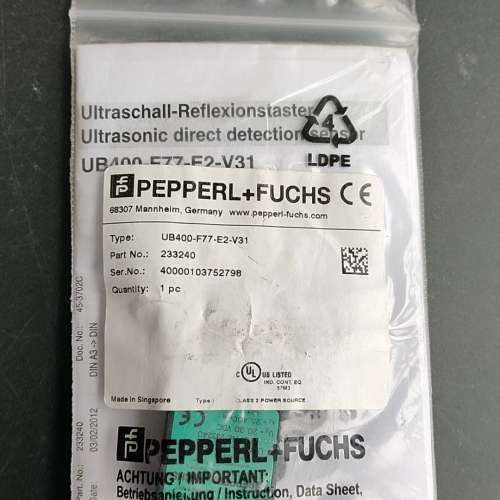 (议价）倍加福传感器UB400-F77-E2-V31货号2332