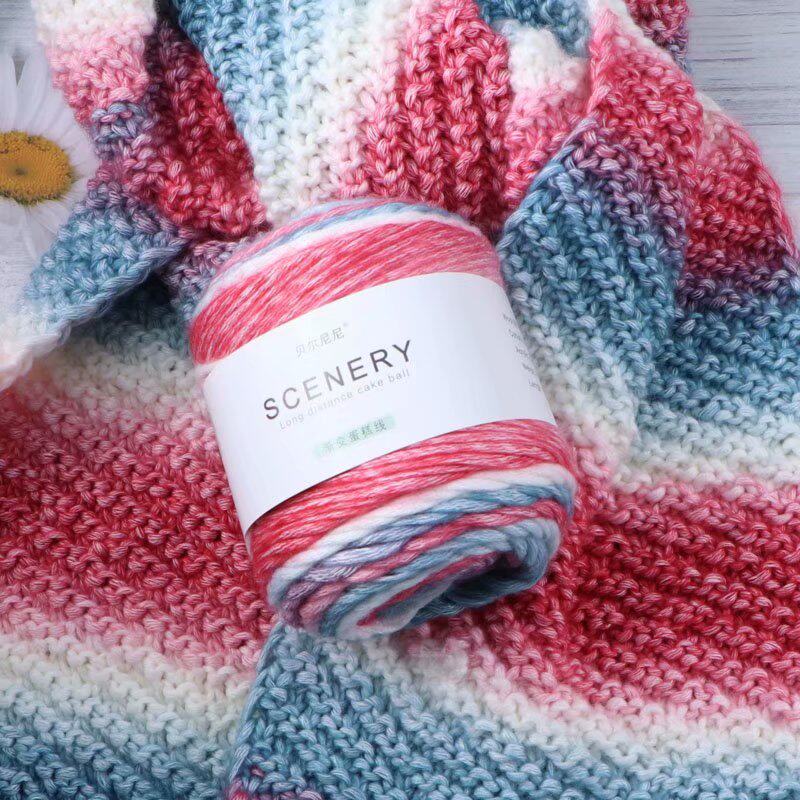 GRADIENT CAKE SEGMENT DYED COTTON THREAD KNITTED SCARF WOOLEN BALL HAND-WOVEN DIY MATERIAL PACKAGE THICK THREAD SWEATER TO SEND TO BOYFRIEND