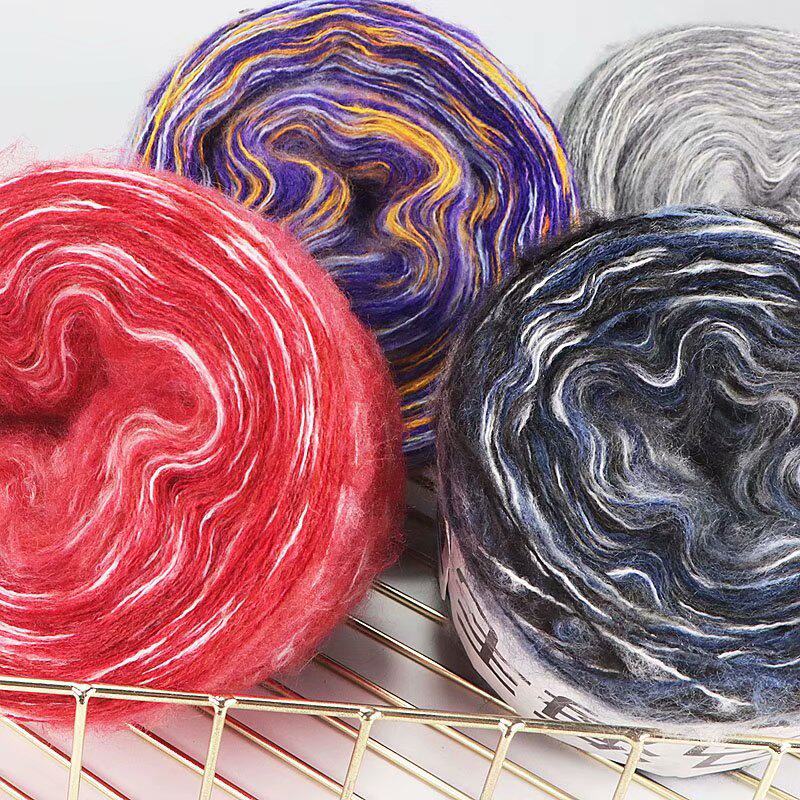 SEGMENT DYED SILK MOHAIR GRADIENT CAKE LINE HAND-KNITTED MEDIUM THICK SMALL MOHAIR STICK NEEDLE SWEATER SHAWL SCARF YARN BALL