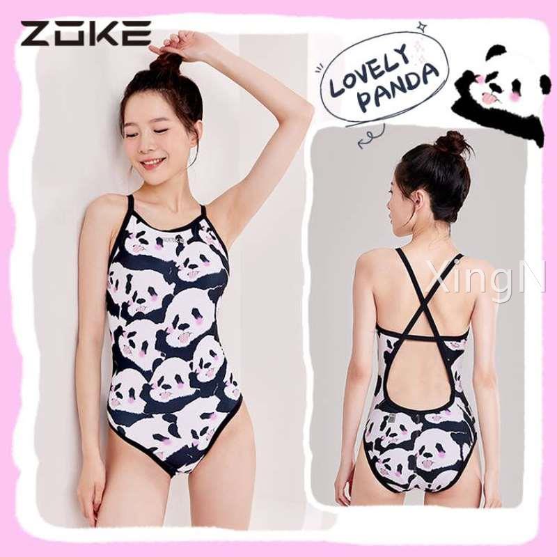 zoke洲克泳衣女2023新款熊猫吊带竞技女士专业训练竞速大码游泳衣