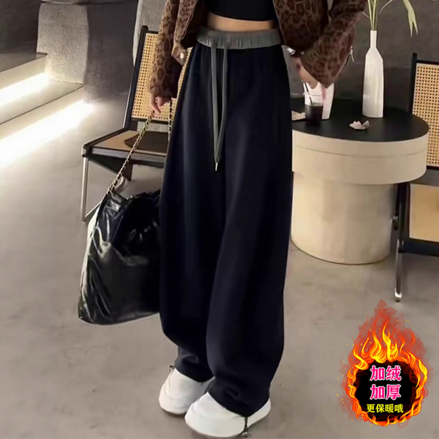 今年流行加绒弯刀阔腿裤女小个子