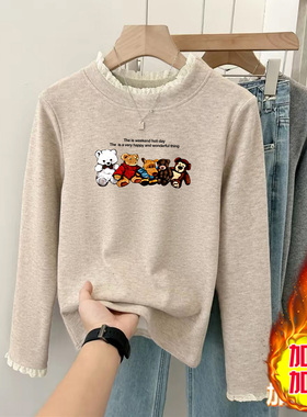 女童德绒打底衫内搭秋冬加绒加厚奥粒绒长袖T恤儿童超好看小上衣